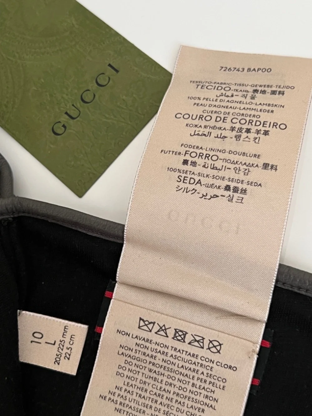Gucci Lambskin Leather Gloves with Zipper Size L Silk Lining $900 Retail Unisex